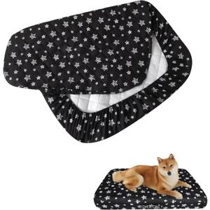 Waterproof Dog Bed Covers Replacement Washable Pet Hair Easy to Remove, Noiseless Quilted Puppy Pet Bed Cover Lovely Black Star Print 27x36 Inches, for Dog/Cat, Cover Only