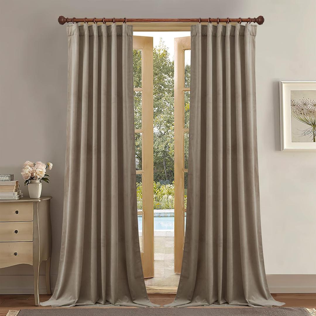 StangH Camel Beige Velvet Curtains 96 inches Long - Room Darkening Window Curtains for Kids Room, Heat Resistant & Privacy Assured Drapes for Sliding Door/French Window, W52 x L96, 2 Panels