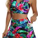 Aqua Eve Two Piece Bikini Skirt Swimsuit - 2 Piece Bathing Suits for Women High Waisted with Pockets 2026 Swimwear (Large, Floral)