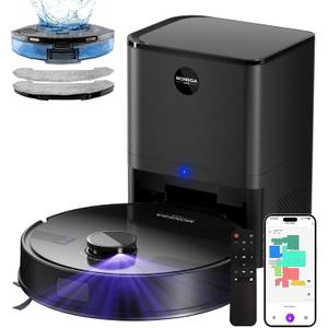 MONSGA Robot Vacuum and Mop Combo, 5000Pa Robotic Vacuum with 3.5L Self Emptying Station, Lidar Navigation Robot Vacuum Cleaner, 180mins Runtime, APP/Remote/Voice Control, for Hard Floors and Carpets (Black)