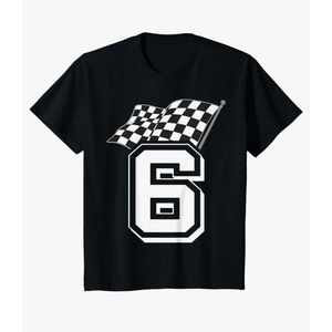 Kids Birthday Boy 6 Racing Flag 6th Birthday Race Car T-Shirt, S