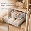 Double Layer White Closet Pull-Out Basket, Under Shelf Hanging Wire Mesh Drawer, Space-Saving Wardrobe Organizer for Socks, Underwear & Bras, 14.6 x 8.9 in