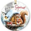 Joy to The Squirrel Christmas Ornament 2025, Cute Winter Squirrel Gifts for Nature Lovers, Fans, Adults, Ceramic Ornaments for Woodland Animals Decor, Christmas Hanging Decorations