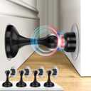 Crosize Magnetic Door Stoppers 4 Pack, Stainless Steel Door Stops for Wall and Floor Mounting, Door Holder Keep Door Open, No Drilling Door Stop with 3D Adhesive Tapes, Black