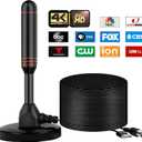 Indoor TV Antenna with 2 Signal Boosters & 32FT Cable – Digital Antenna for Smart TV, Magnetic Base, Supports 4K 1080p – Dual Amplifiers for Long Range Reception of Local Channels (Red)