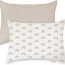 Wimist Toddler Pillowcases for 14"x20" Pillow 2 Pack, Muslin Small Toddler Baby Kids Travel Pillow Covers for Boys Girls with Envelope Closure (Beige & Rainbow, 14 x 20 Inch)