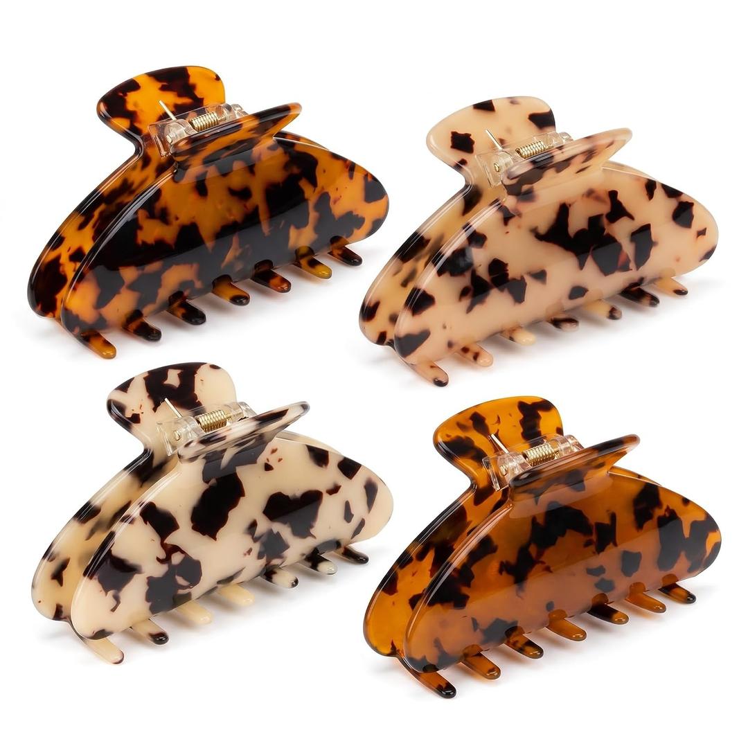 4 Pack 3.34 In Tortoise Shell Celluloid Hair Claw Clips for Women