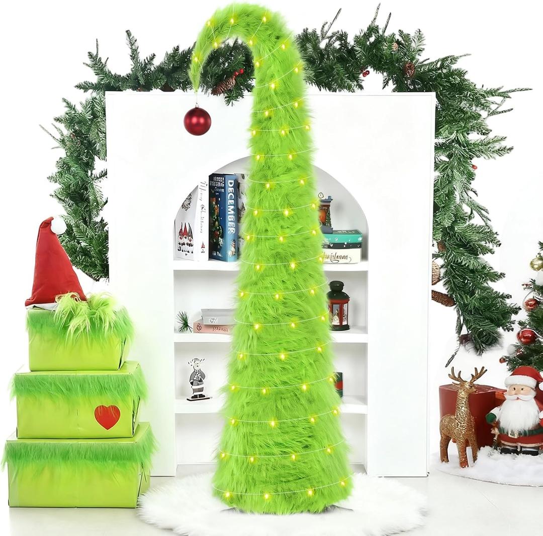 5FT Christmas Tree Artificial Soft Whimsical Lime Green Bendable Fuzzy Christmas Tree Includes Sturdy Stand for Home Yard Indoor Living Room Holiday Party Decorations (5 FT)
