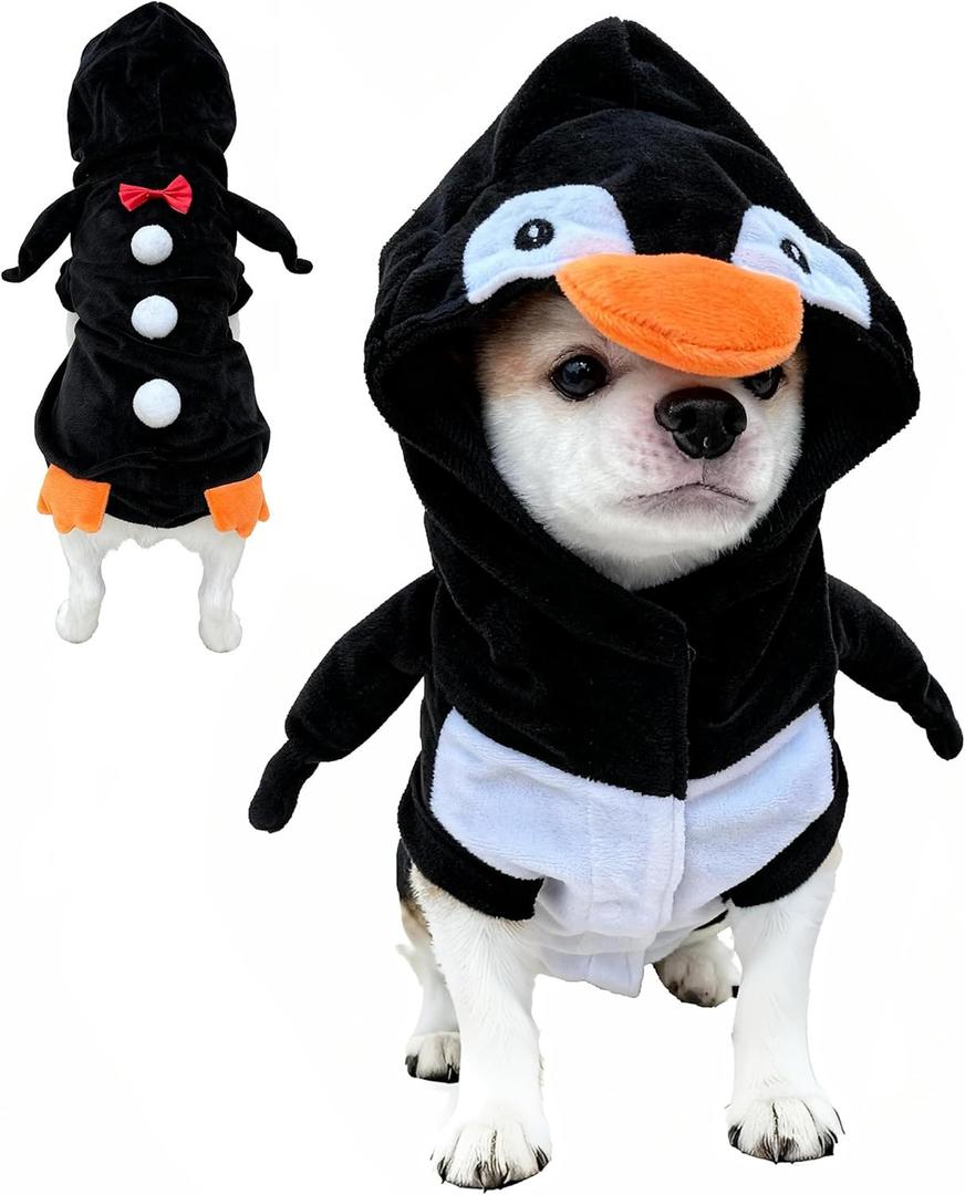 Pet Costume for Small Dogs Cats, Halloween Hoodies Winter Puppy Coat Outfits Funny Pajamas Clothes for Christmas Party, Penguin L (L(Bust: 17.72 inch))