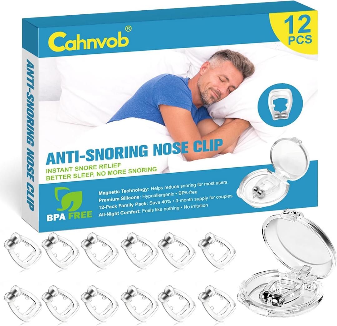 12 Pack Anti Snoring Nose Clip - Adjustable Magnet Snore Stopper, Effective Snoring Solution to Breathe Right, Comfortable Design for Quieter Sleep