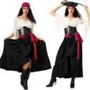 Women Pirate Costume with Peasant Blouse Off Shoulder Trumpet Sleeve Tops Victorian Steampunk Skirts, XXL
