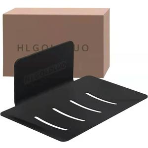 CHRUNONE Self-Adhesive Soap Dish for Shower, Aluminum Bar Soap Holder Dishes for Bathroom Black