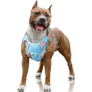 BARKBAY No Pull Dog Harness Large Reflective Dog Harness with Front Clip and Easy Control Handle for Walking Training Running with ID tag Pocket(Baby Blue & Baby Pink,L)