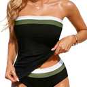 Daci Bandeau Tankini Swimsuits for Women - Two Piece Ruched Tummy Control Bathing Suit Strapless Swimwear with Bottom (XL)