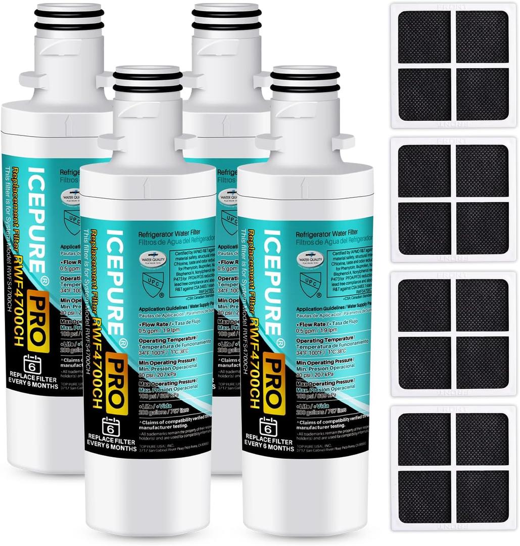 ICEPURE PRO ADQ74793501 NSF/ANSI 401 NSF/ANSI 42Certified Replacement LT1000P, Kenmore Elite 9980, ADQ747935 LT1000PC MDJ64844601 ADQ74793502 LFXS26973S Refrigerator Water and LT120F Air Filter, 4PACK