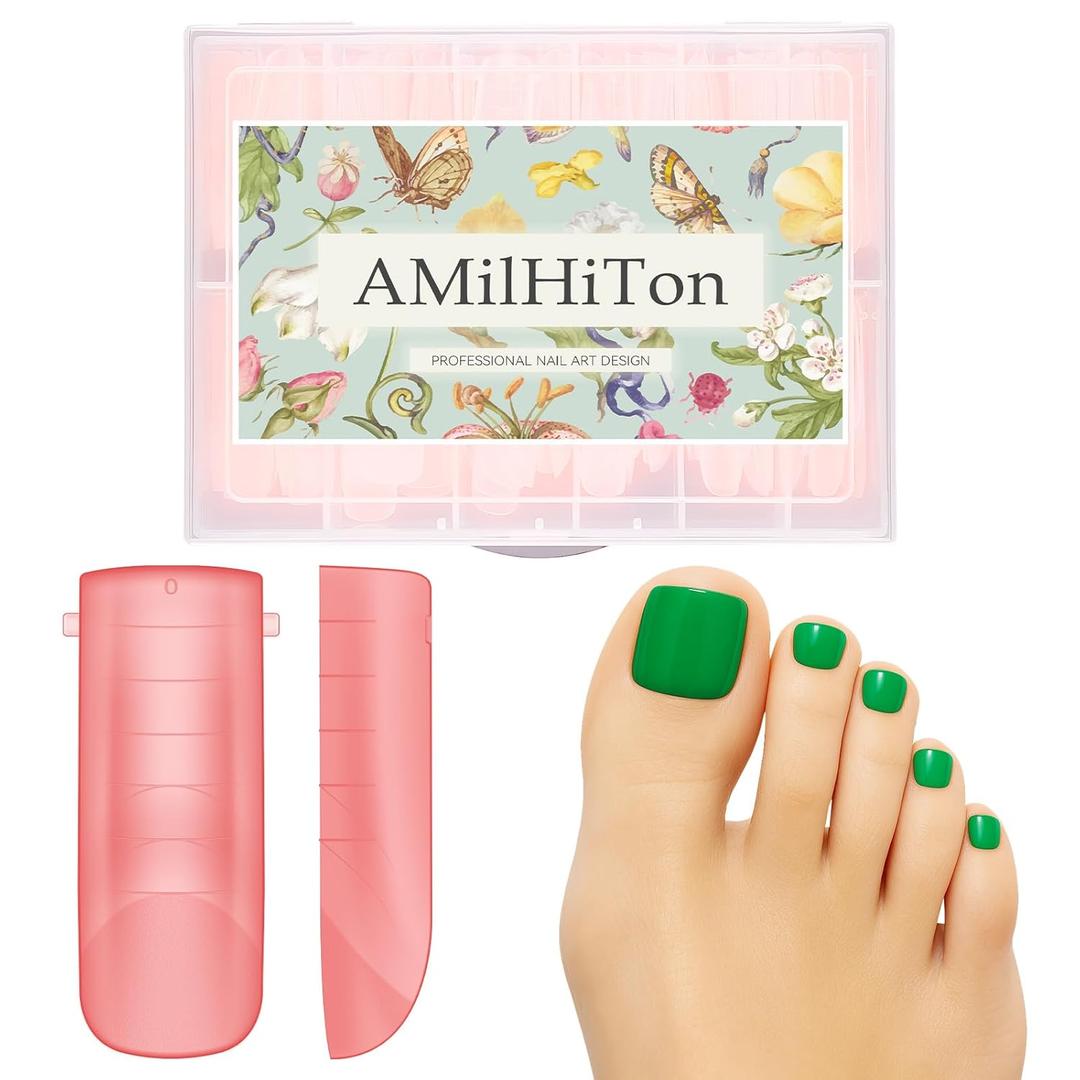 2 x Toe Nail Tips Auxiliary Line, Square Full Cover for Wide Long Nail Beds, Matte Pre-shaped Press on Toenails, Center line, French line for Women Extensions Home DIY, 180PCS 15Sizes
