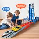 78 Inch Foldable Extended Carrier Truck Race Track Playset with Portable Storage Box 8 Die-Cast Cars, Multi-Functional Transport Truck Toys for Toddlers Ages 3-8