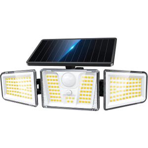 KOOPER Solar Flood Lights, 210 LED Motion Sensor Outdoor Lights, Solar Motion Lights Outdoor Waterproof, 3 Heads 300Â° Wide Angle Outdoor Security Lights for Yard Patio Garage Entryways, 1 Pack, Black
