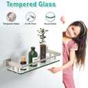 Glass Shelves for Bathroom, 16IN Brushed Nickel Bathroom Shelves for Wall Rectangular Stainless Steel Tempered Glass Modern use for Shelf Sink Over Toilet
