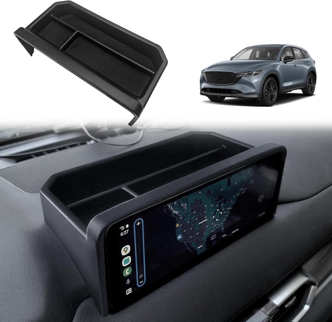 Muslogy Dash Storage Box Behind Screen Center Console Organizer Compatible with Mazda CX5 CX-5 Accessories 2022-2025 Sunglasses Holder Dashboard Insert Tray ABS Interior Secondary Accessories