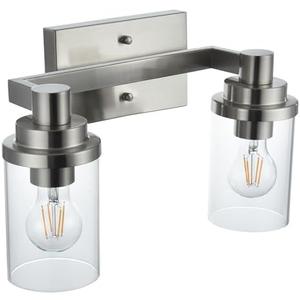 MELUCEE 2 Light Bathroom Vanity Light Brushed Nickel Hall Light Fixture Wall Mount with Clear Glass Shade, Metal Wall Sconces 14 Inch for Living Room Bedroom Hallway MELUCEE 2 Light Bathroom Vanity Light Brushed Nickel Hall Light Fixture Wall Mount with Clear Glass Shade, Metal Wall Sconces 14 Inch for Living Room Bedroom Hallway