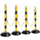 Amylove Plastic Stanchion Post Set, Traffic Warning Line Stanchion Crowd Control Safety Barriers Driveway Barrier with 5 Chains and 10 S Hooks for Outdoor Indoor Parking(Yellow Black,6 Pcs)
