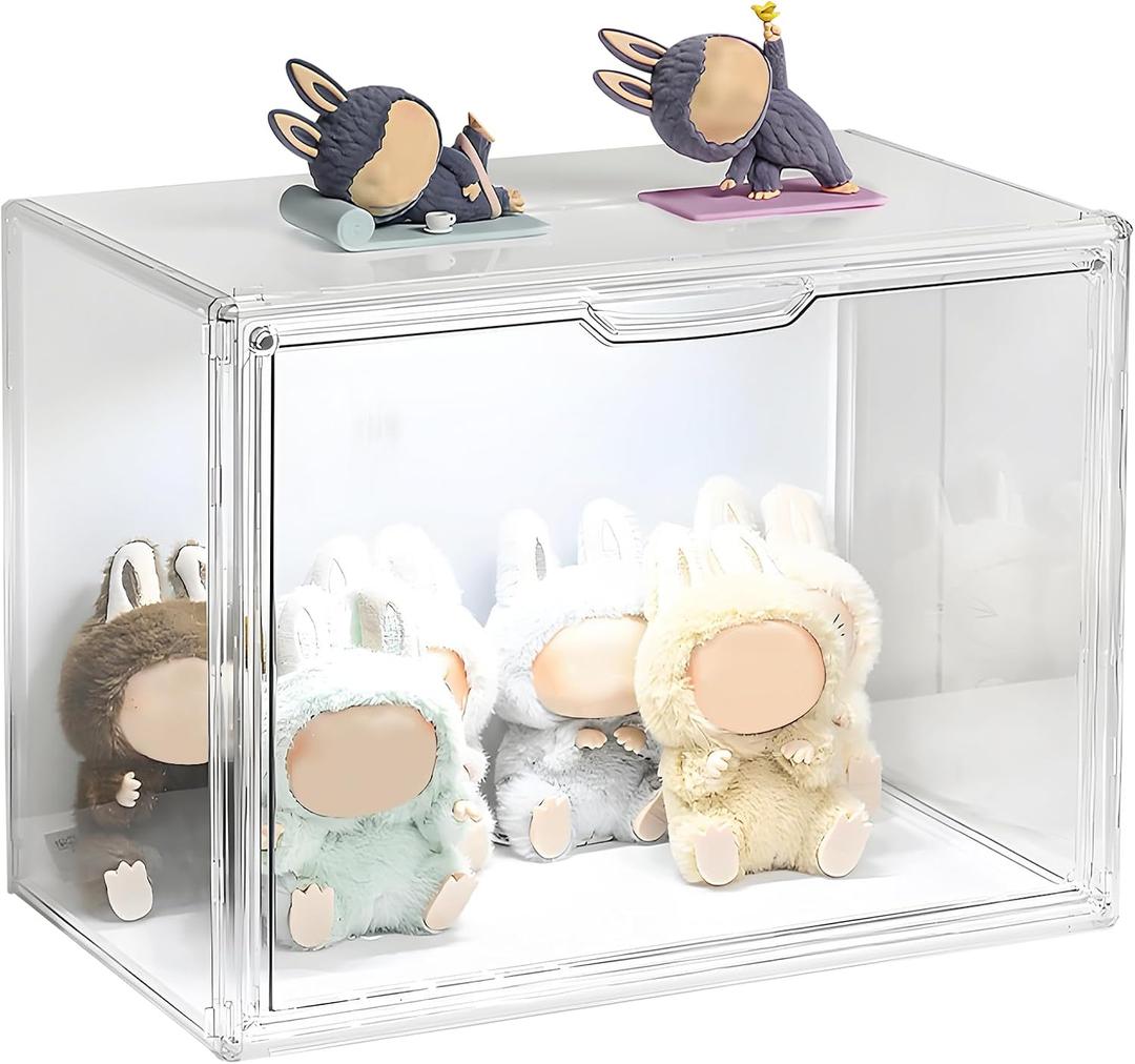 BOHOIDEE 14.17"X10.63"X8.66" Clear Display Case for Figures with Lights, Acrylic Storage Organizers Box with Magnetic Door, Large Dustproof Showcase for Collectibles Action Figure