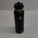 Hydro Flask Water Bottle - Insulated Stainless Steel - Wide Mouth Flex Straw Lid, Non Spill, Leakproof and Refillable in 40 Oz Black
