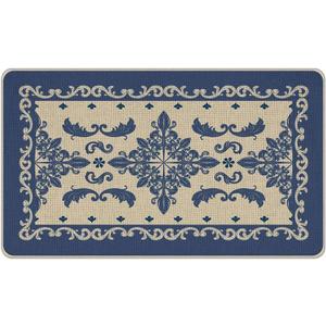 Vintage Baroque Welcome Front Door Mat, Retro Blue Symmetric Scroll, 17''x29''