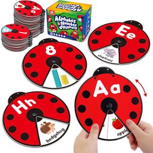 Coogam Interactive Alphabet Learning Toy, ABC Number Letters Spinning Game, Sight Words Animal Pattern Ladybug Cards, Montessori Educational Toy Gift for 3, 4, 5 Year Old Baby Toddlers