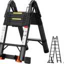 16.5 FT Telescoping A Frame Ladder,Aluminum Extension Ladder,Heavy Duty 330 lbs Max Capacity with Stabilizer Bar&Wheels,Multi-Purpose Portable Collapsible Ladder for Home,Work Black