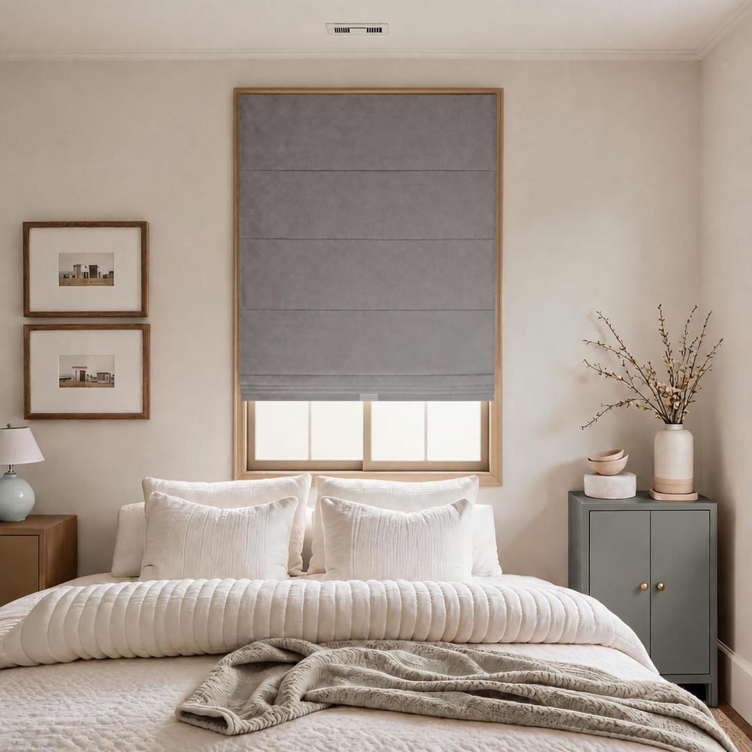 Blackout Cordless Roman Shades for Indoor Windows, 430GSM Chenille Fabric