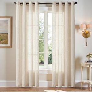 jinchan Linen Blend Semi Sheer Curtains 50W x 84L Inch Beige for Bedroom Curtains Light Weight Soft Window Grommet Drapes 2-Panel Set