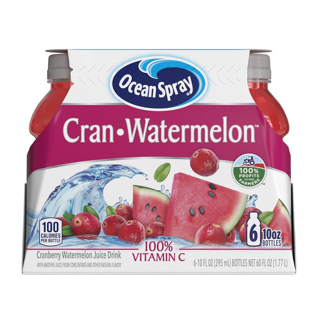 Ocean Spray Cran-Watermelon Cranberry Watermelon Juice Drinks, 10 Fl Oz Bottles, 6 Count, (EXP 08/21/26)
