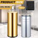 Reallnaive 30L/8GAL Gold Lidded Trash Can with 100 Garbage Bags Metallic Gold Brass Kitchen Garbage Bin with Flip Lid Commercial Compact Waste Basket for Shopping Centers, Elevator Doors, Hotels