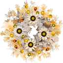 Realistic Fall Wreath with Light 26" Fall Wreaths for Front Door with Fall Leaves Berries Fall Leaves,Sunflower,Autumn Wreath Fall Decorations for Home Thanksgiving Halloween Decorations for Wall Door