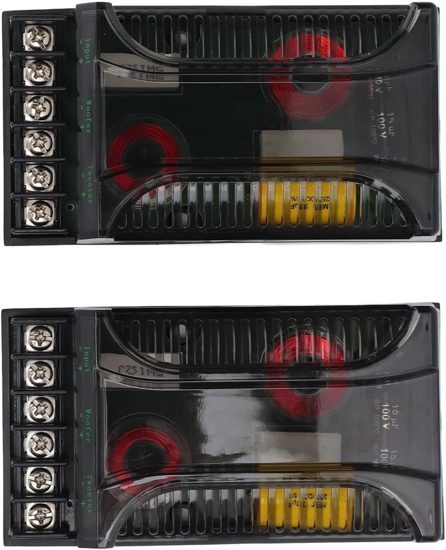 2Pcs Car Audio Passive Crossover, 2 Way Car Audio Crossover Overcurrent Universal Heat Dissipation Speaker Frequency Divider