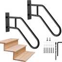 2 Pack Hand Rails for Outdoor Steps, Munzong Black U-Shape Wall Mount Stair Railing 1-3 Steps Grab Bars Safety Handle for Wall Staircase Garden Garage Porch Entry Interior