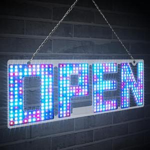 LED Open Sign for Business - Flashing RGB 15"x 5" With Remote Control, 13 Scene Modes, Adjustable Brightness for Party Bar Salon