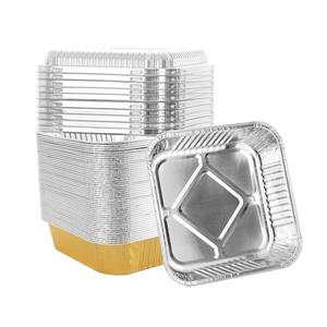 50 Pack 8"x8" Aluminum Pans with Plastic Lids,Disposable Tin Foil Pan For Cooking Baking Cakes Breads Square Food Containers for Heating Roasting Preping Storing,Gold