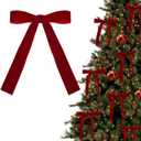 24 Pcs Red Vintage Velvet Christmas Bows Ornaments - Luxury Velvet Ribbon Bows for Christmas Tree Decor, Xmas Home Decoration (Red)