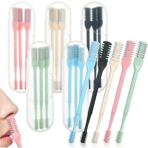 15 Pcs 2-in-1 Nasal Hair Cutter Travel Double Sided Nose Hair Trimmer for Women Men Portable 360 Rotating Manual Nose Nasal Knife Soft Cleaning Brush with 5 Box Travel Package Multicolor