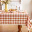 Checkered Fall Tablecloth Rectangle Cotton Linen Gingham Table Cloth with Tassel Washable Wrinkle Free Heavy Duty Buffalo Plaid Table Cover for Dining/Party/Picnic (Orange, 55" x 84" (Rectangular))