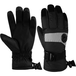 Kids Waterproof Ski Snowboard Gloves Mittens Thinsulate Lined Winter Cold Weather Gloves for Boys and Girls (10/12, Black)