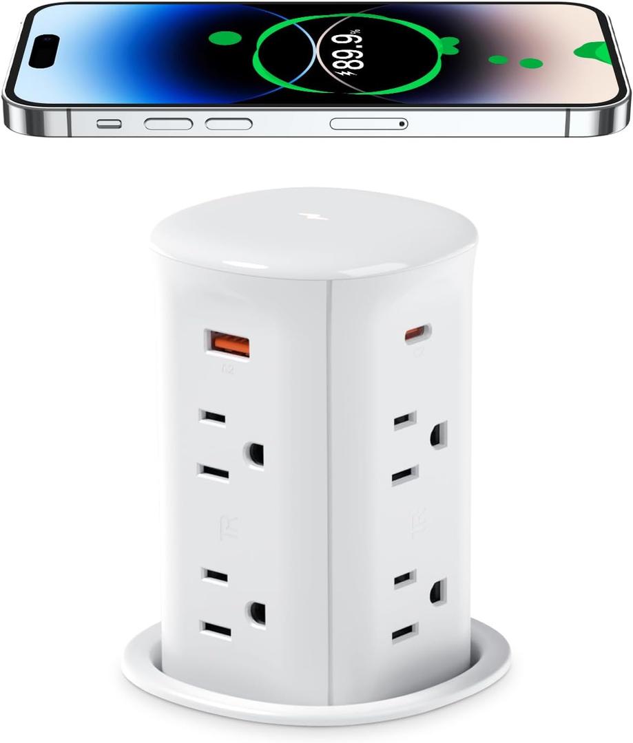 ANNQUAN 3" Pop Up Countertop Receptacle with 4 USB Ports 15W Wireless Charger,Max 20W Power Delivery Pop Up Outlet for Home Office Kitchen (ETL Listed) (White)