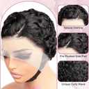 Short Curly 13X4 Lace Front Pixie Cut Wigs 100% Human Hair for Black Women, Curly Deep Wave 13x4 HD Lace Front Wigs Pre Plucked Glueless Wig Finger Wavy Natural Look Daily Wear Mommy Wig, Black