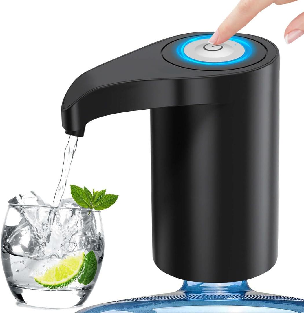 5 Gallon Automatic Drinking Portable Water DispenserUniversal Electric Water Bottle Pump,USB Rechargeable Water Dispenser Water Pump with 2 Silicone, Portable Water Dispenser for Home Camping (Black)