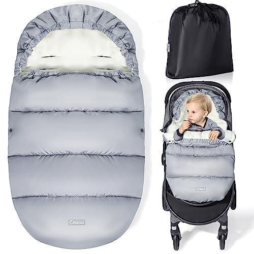 Orzbow Universal Stroller Bunting Bag, Winter Baby Footmuff for Strollers, Warm Coral Fleece Stroller Winter Cover for Cold Weather, Waterproof & Windproof, Baby Essentials Must Have, Light Grey