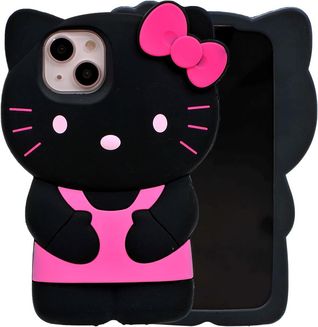 Cartoon Case for iPhone 14 Pro 6.1"2022, Fashion Cute 3D Kawaii Soft Silicone Protective Gel Shockproof Gel Back Cover for Kids Women Girls Boys (Black)
