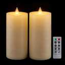Flameless Pillar Candles Flickering with Remote Timer, Battery Operated LED Candles Up to 400 Hours, 3D Moving Flame Real Wax Candles. (Ivory Water Ripples-2 Pack)